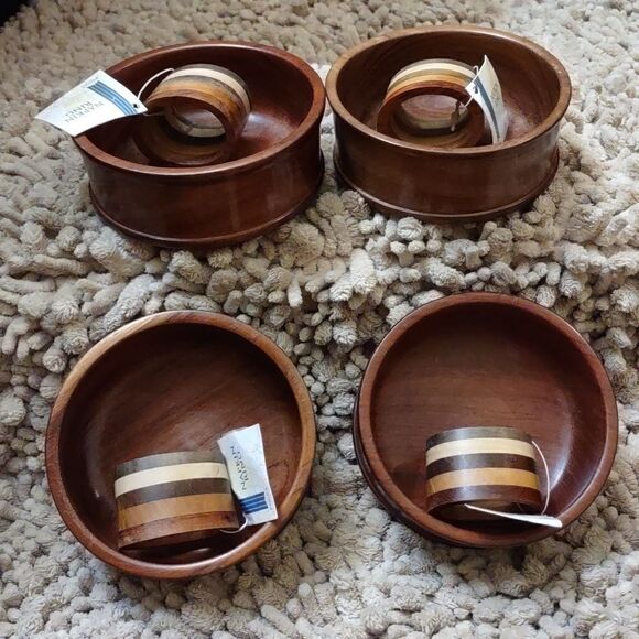 4 Small 4 1/2 inch Wooden Dipping Bowls 4 New‎ Dayton Hudson Wooden Napkin Rings - Picture 1 of 8
